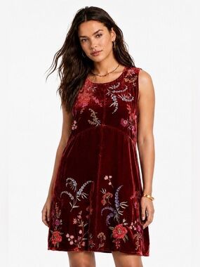 New🌺$325 Johnny Was Embroidered Ruby Velvet Mini Dress XL
